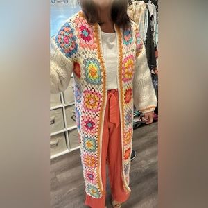 Crocheted long cardigan